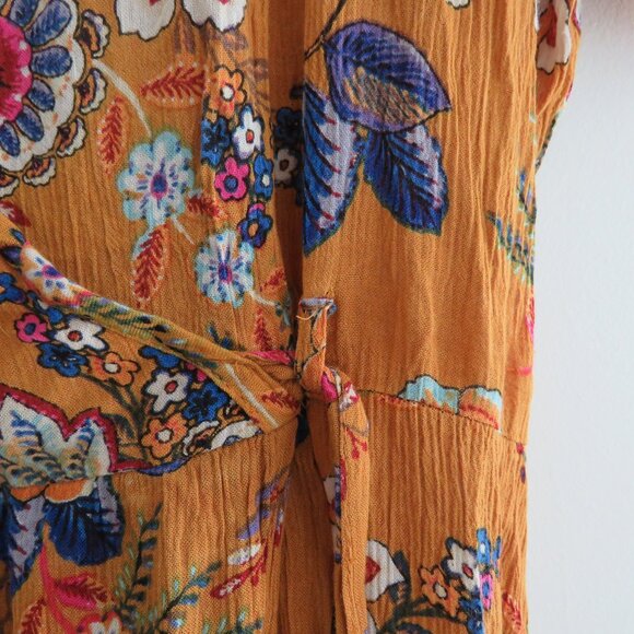 PATRONS OF PEACE Floral Crepe Faux Wrap Maxi Dress in Burnt Orange Boho Size L - Picture 10 of 16